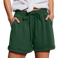 thumbnail image 3 of Women's Casual Loose Shorts with Pockets Drawstring Elastic Waist Summer Beach Vacations Daily Wear Comfortable Soft Shorts for Women | UKHCCC,Army Green L, 3 of 9