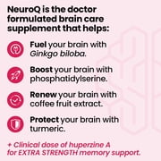 NeuroQ Memory & Focus Extra Strength - Boosts Cognitive Performance & Brain Function - Supports Neuroprotection & Concentration - Huperzine A, Gotu Kola, Ginkgo, Coffee Fruit & Propolis - 60 Capsules