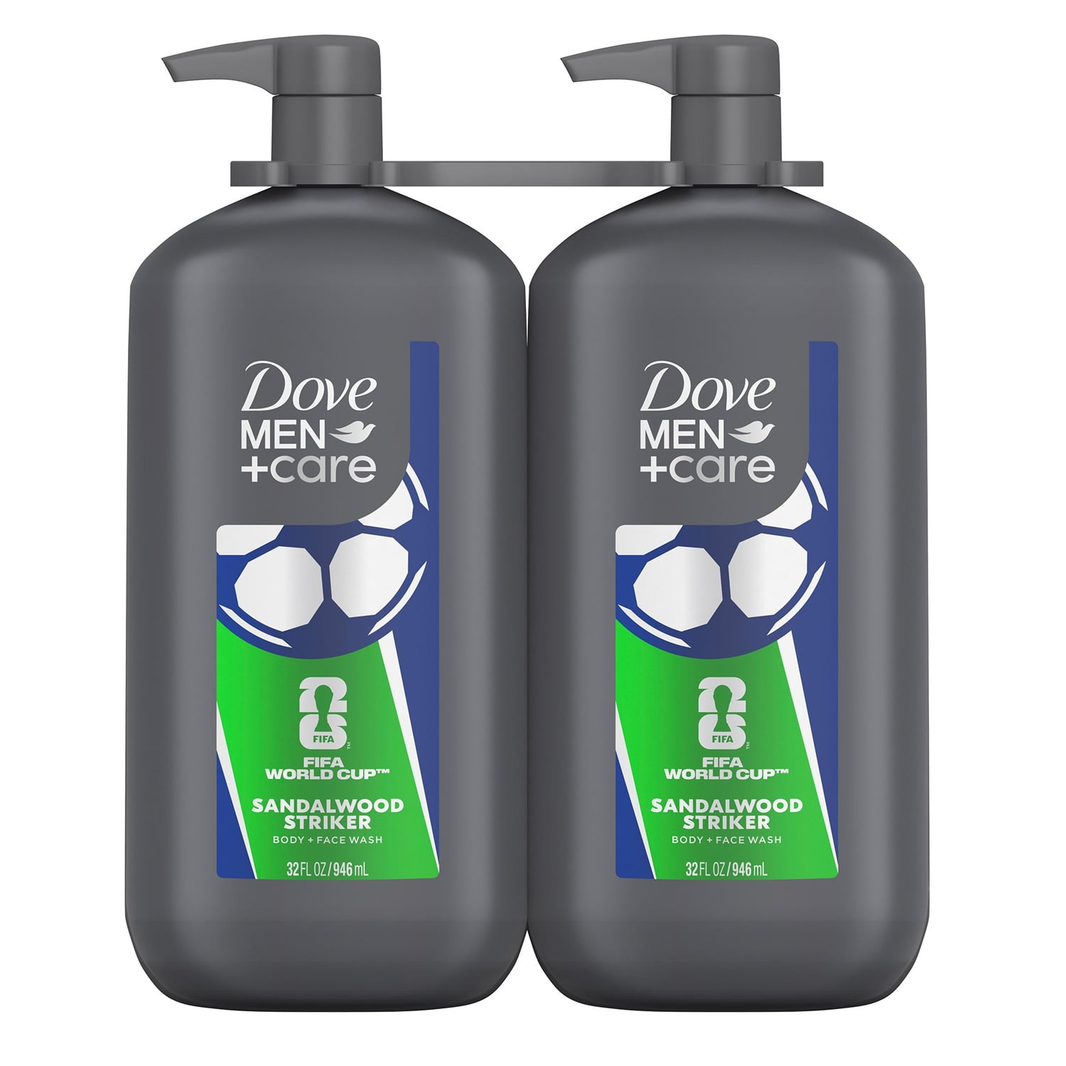 Dove Men+Care Sandalwood Striker Body & Face Wash, 32 fl oz, 2 Pack, Pump Bottles