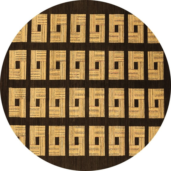 Ahgly Company Indoor Round Abstract Brown Modern Area Rugs, 6' Round