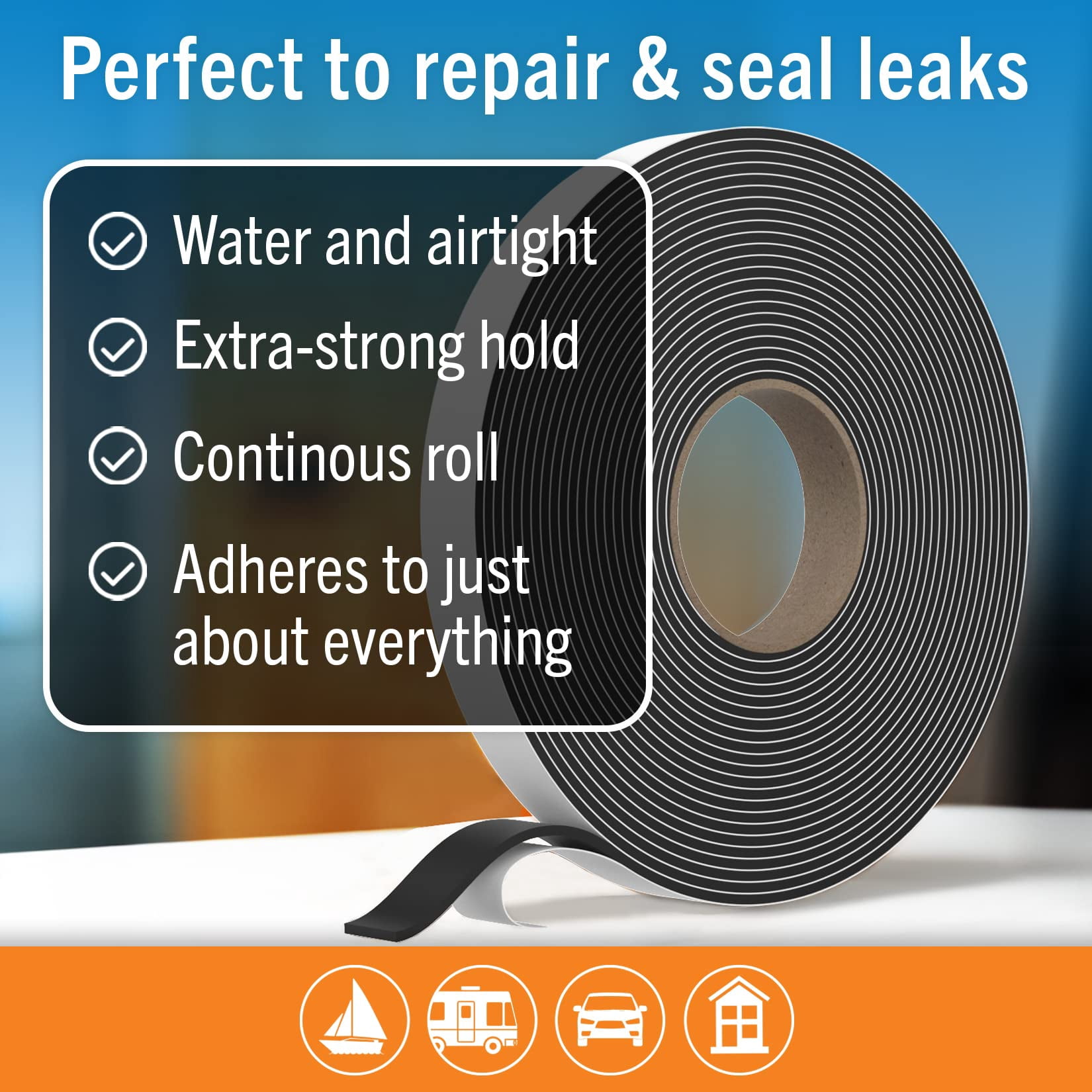 Better Boat Sealing Double Sided Putty Tape RV Window Seal Kit Butyl Sealant Tape, Black