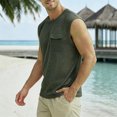 thumbnail image 4 of Men's Mesh Sleeveless Tank Top, Loose Fit Crew Neck Shirt with Chest Pocket, Breathable See Through Design for Beach, Summer Vacation and Casual Wear, Sizes S-2XL Army Green, 4 of 5