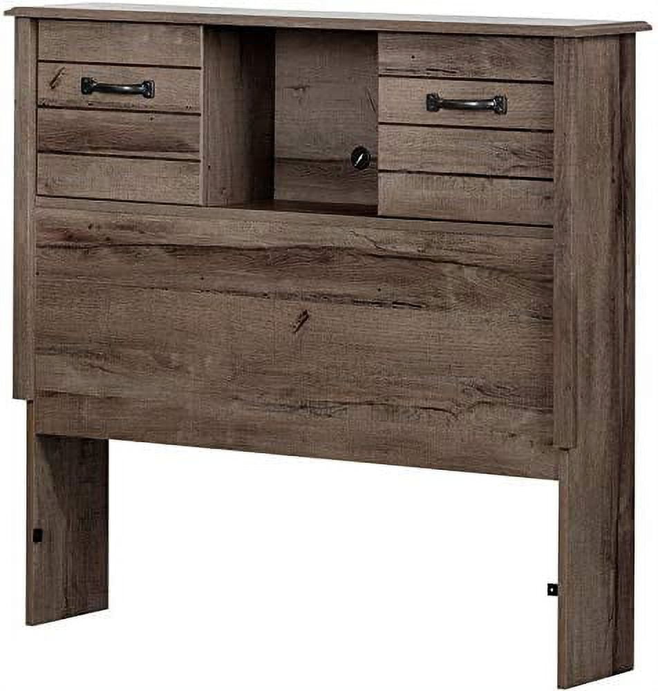 Rustic Bookcase Headboard with Drawer Storage, Farmhouse Headboard for