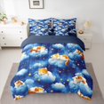 thumbnail image 3 of Manfei Cartoon Cat Queen Bedding, Sleeping Galaxy Kitten Bedding Comforter Set Queen, Blue Gold, Blue Reversible, 7-Piece, 3 of 6