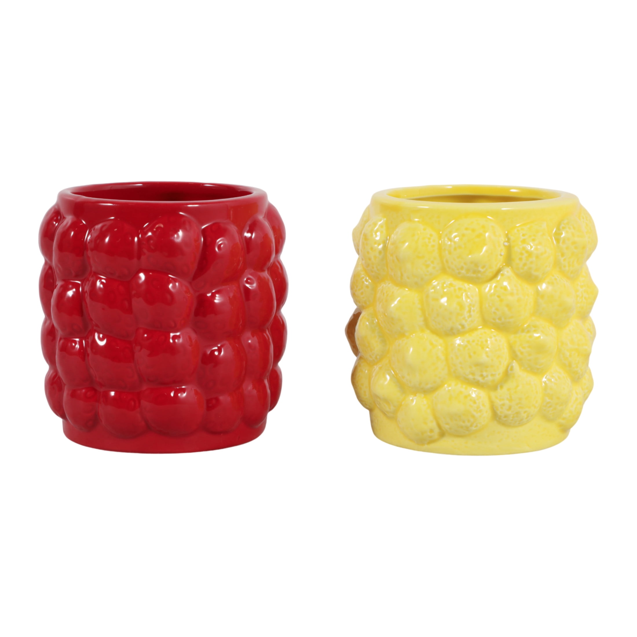 Modern Ceramic Pencil Cup for Desk and Desktop Organization - Small Ceramic Desk Storage Organizer for Office Workspace - Decorative Accessory for Home Decor Display - Set of 2, 4", Red & Yellow