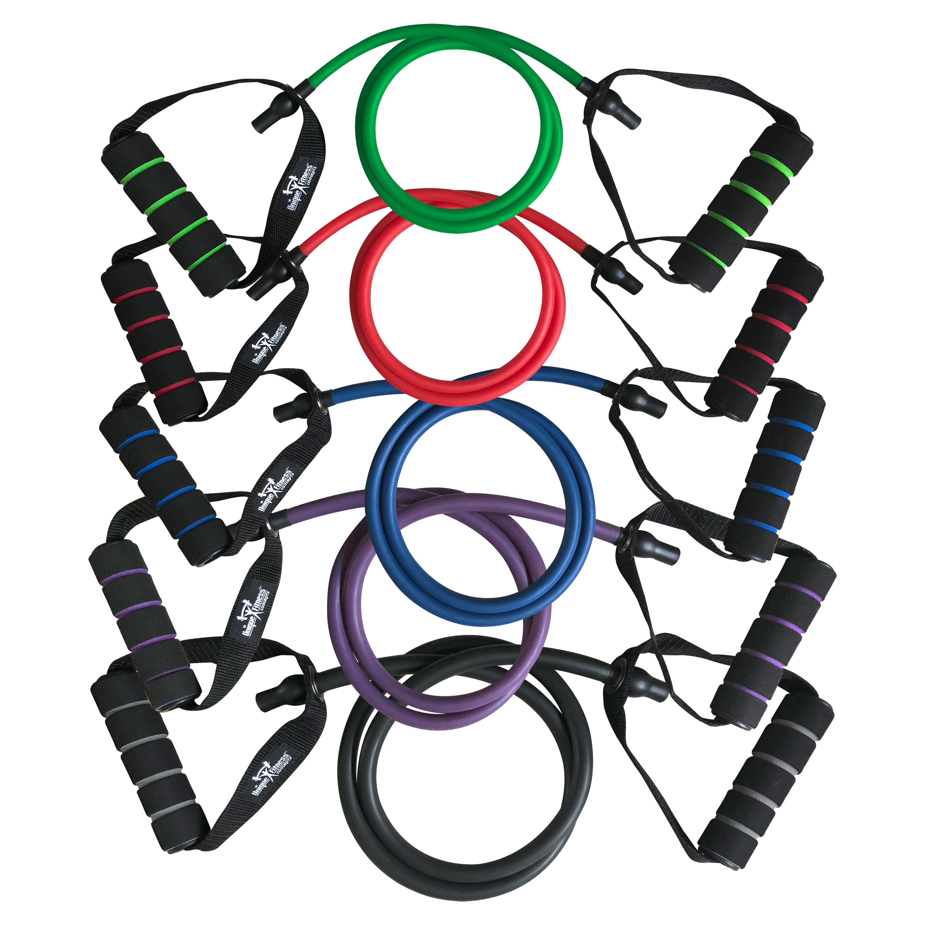 Unique Fitness Concepts Rubber Tube Exerciser Five Piece Set with Foam Handles