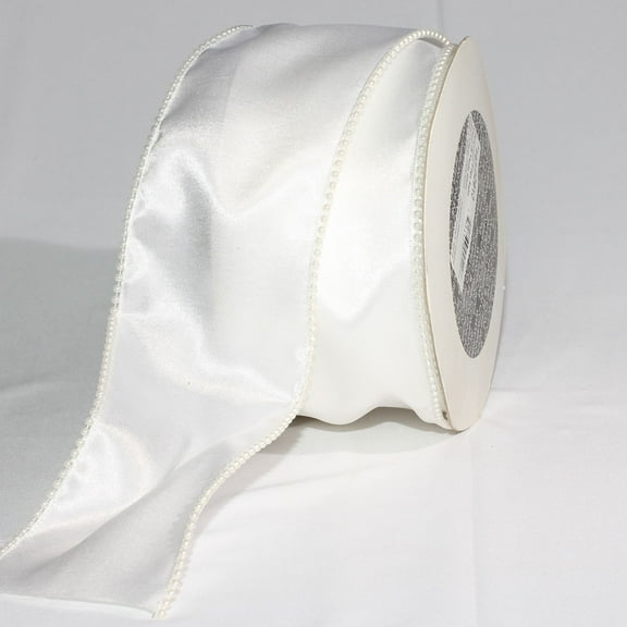 The Ribbon People White Pearl Edge Satin Wired Craft Ribbon 3" x 20 Yards
