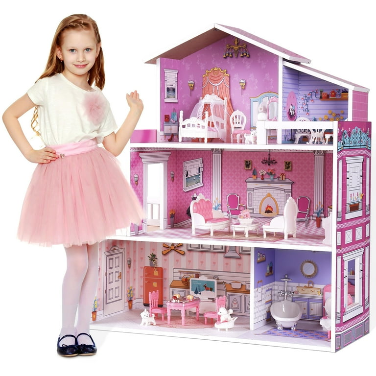 Sofuny Wooden Dollhouse for Kids with 24pcs Furniture Preschool Dollhouse House Toy Walmart
