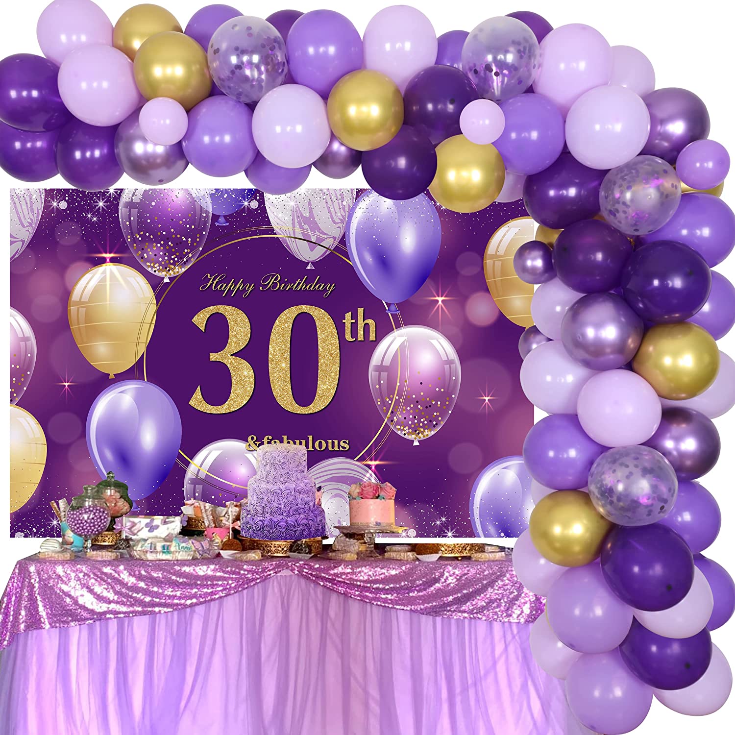 Purple 30th Birthday Decorations for Women Girls - Balloon Garland Kit