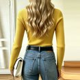 thumbnail image 4 of DORKASM Women's Sweaters Turtleneck Ribbed Knit Fashion Blouses Long Sleeve Stretch Slim Fit Trendy Shirt Fall Winter Comfy Lightweight Pullover Yellow S, 4 of 5