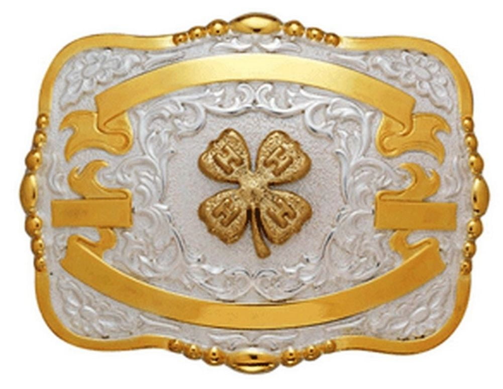 Crumrine Western Belt Buckle Kids Child 4H Clover Gold White 384