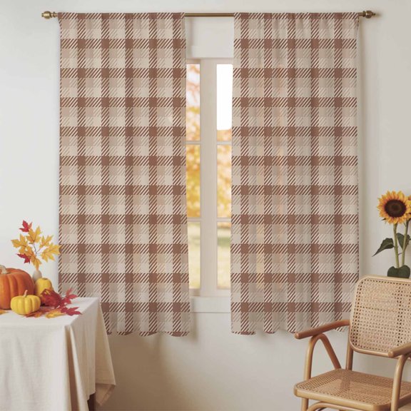 Farmhouse Retro Buffalo Plaid Chiffon Sheer Curtains 72 Inches Long Tartan Lattice Rod Pocket Window Curtains Voile Drapes Curtains for Living Room Bedroom,2 Panels