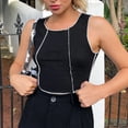 thumbnail image 2 of Top corto con cuello redondo, camisetas sin mangas versátiles, sin mangas, transpirables, con espalda cruzada, para mujeres y niñas, negro S, 2 of 8