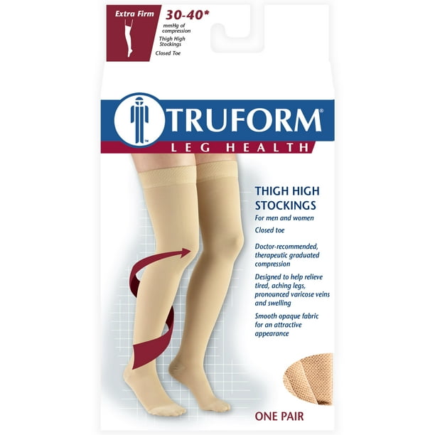 Truform Thigh High Stockings, Closed Toe, Dot Top: 30-40 mmHg, Beige,  X-Large 