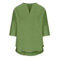 thumbnail image 4 of Fmbrln Womens Linen Tops Summer Half Sleeve V Neck Shirts Casual Loose Solid Blouse, 4 of 7