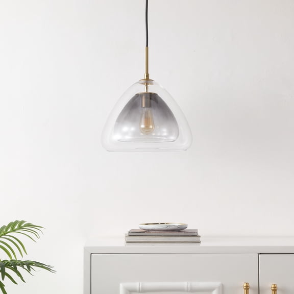 Safavieh Eclipse 14" Modern Glass Pendant Lights, Smoking Grey/Clear