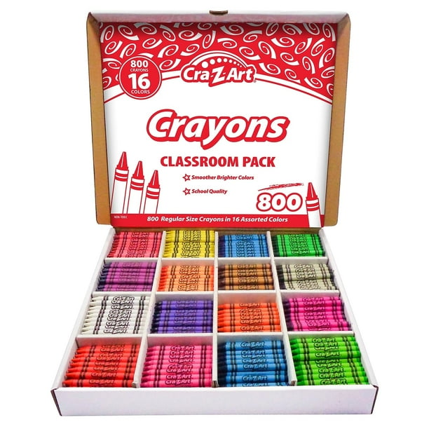 Cra-Z-art Crayon Bulk Class Pack 800 ct 16 colores surtidos Lista de suministros para el regreso a la escuela Paquete esencial a granel para salas de suministros escolares y en clase para profesores