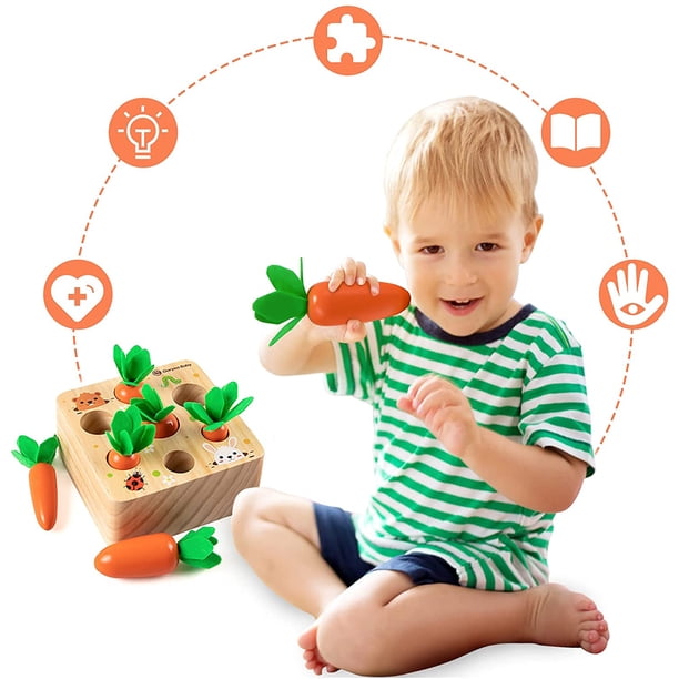 Juguete Montessori De Madera Para 1-4 Años – Granja, Animales Y Verduras, Desarrolla Habilidades Motoras Finas (6 Verduras, 7 Animales, 6 Orugas)