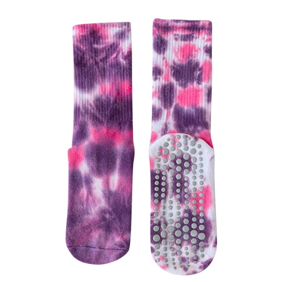 CUZIBR Womens Socks Tie Dye Yoga Pilates Grip Socks Women'S Fashion Casual Athletic Sports Crew Socks For Workout Gym And Casual Wear Comfy Dailywear,Purple,One Size