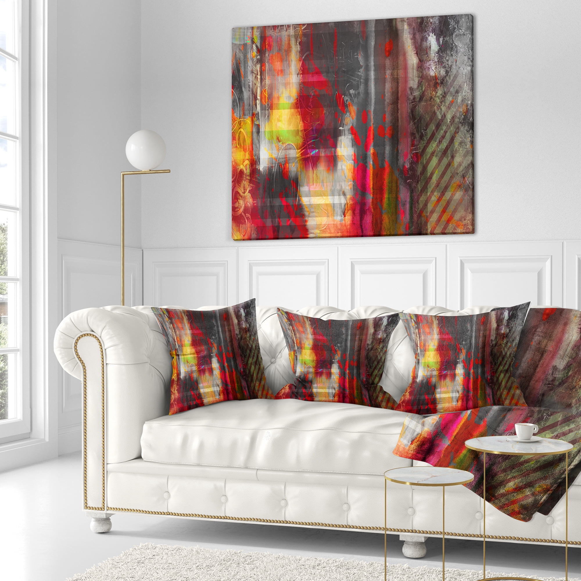 Designart Red Decorative Design - Abstract Throw Pillow - 16x16