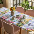 thumbnail image 3 of Easter Table Cloths for 8 Foot Rectangle Tables, Watercolor Gnomes Eggs Flowers Butterflies Purple Plaid Patio Waterproof Elastic Fitted Tablecloths, Washable Rectangular Table Cover for Camping, 3 of 8