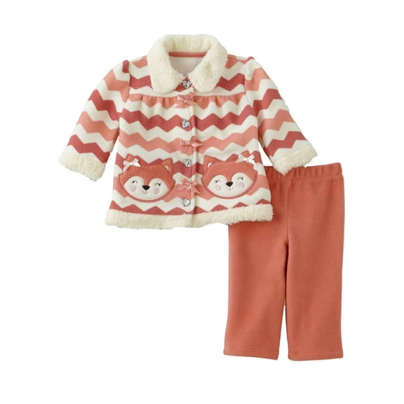 Infant Girls Baby Fox Outfit Pink Chevron Fleece Polka Shirt & Pants Set 3-6m