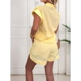 thumbnail image 6 of Women Summer Two Piece Outfits Short Sleeve Button Shirt Shorts Cute Sets Vacation Daily Wear Lemon Yellow L, 6 of 7