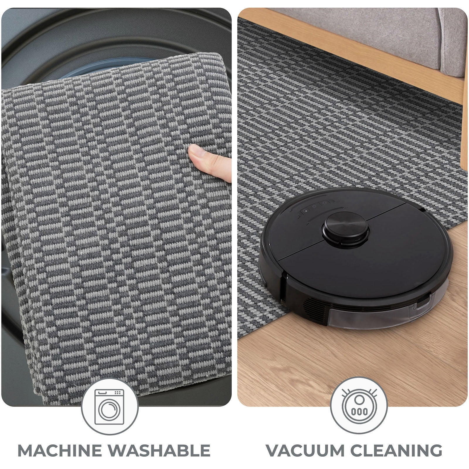 iOhouze Runner Rug for Hallways 2x7 ft Washable Runner Area Rug with Rubber Backing Braided Cotton Entryway Rugs Indoor Carpet Rugs for Hallway Kitchen Entryway Bedroom, Charcoal Grey/Dark Grey