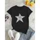 thumbnail image 2 of Camiseta De Verano MujerWomen's Casual Geometric Star Print T-Shirt - Polyester Knit Fabric, Medium Stretch, Round Neck, All-Season Comfort, Fashionable Short Sleeve TopFather's Day, Mother's Day, N, 2 of 6