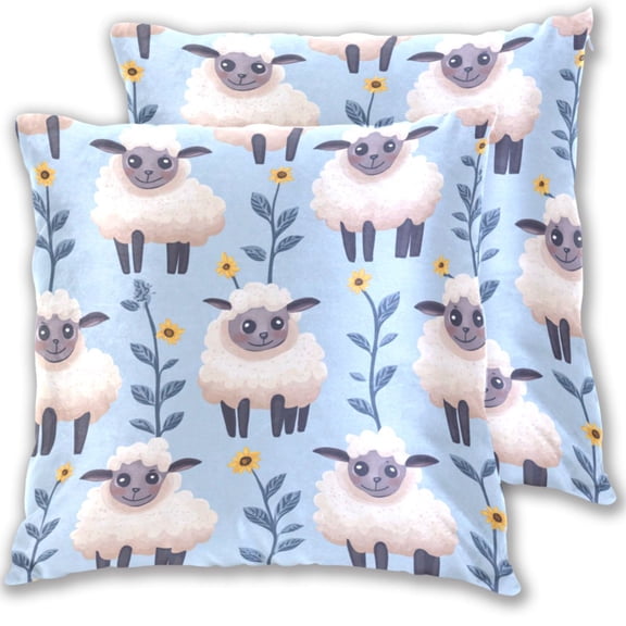Cute Sheep Pattern Throw Pillow Covers 16x16 Inch 2 Packs Decorative Square for Living Room Couch Bed Sofa