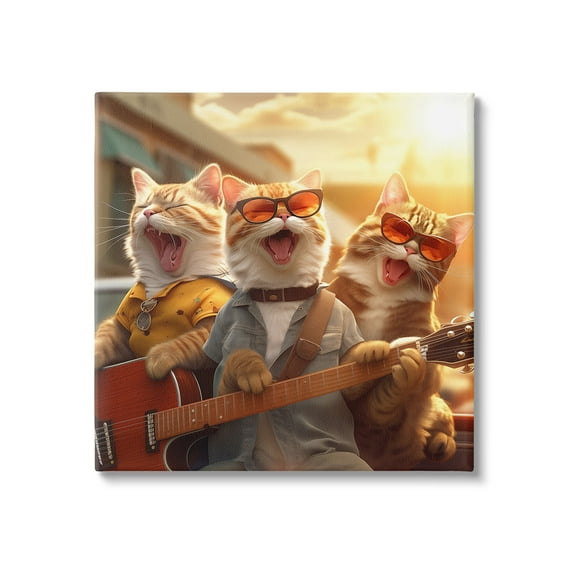 Stupell Industries Singing Guitarist Cats Animals & Insects Painting Gallery Wrapped Canvas Art Print Wall Art, 17 x 17