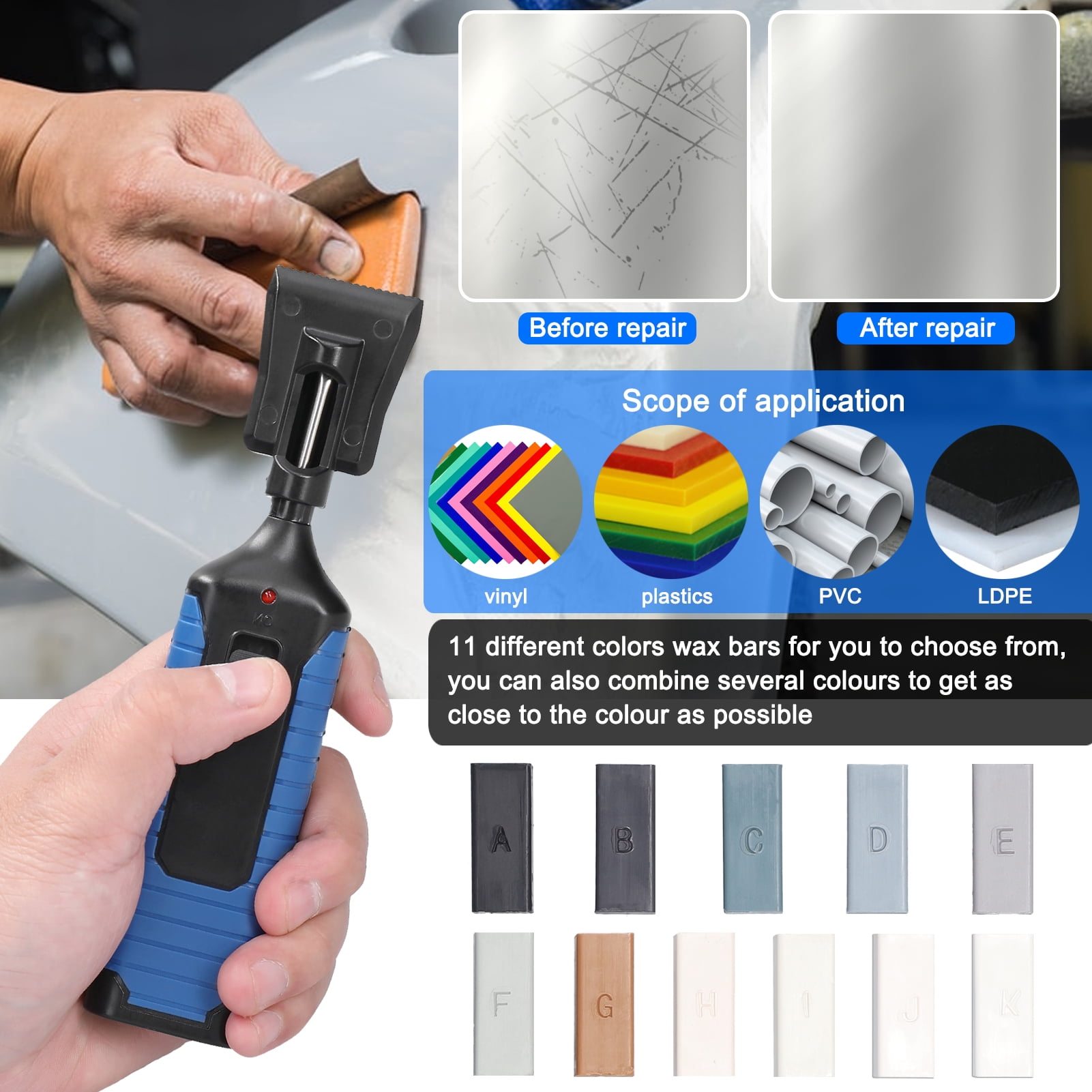 Repairing Kit,Set Convenient Labor Set Diy Tool Tools With 11 Scratch Fill Tool Convenient Labor Tools Tool Set With 11 Wax 11 Wax Bars Set Vinyl Pvc Labor Tools With Havou Pvc S Scratch