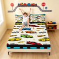 thumbnail image 3 of Erosebridal Cartoon Race Car King Sheets, Colorful Bedding, Blue Border 4pcs (1 Flat Sheet, 1 Fitted Sheet and 2 Pillowcases), 3 of 6