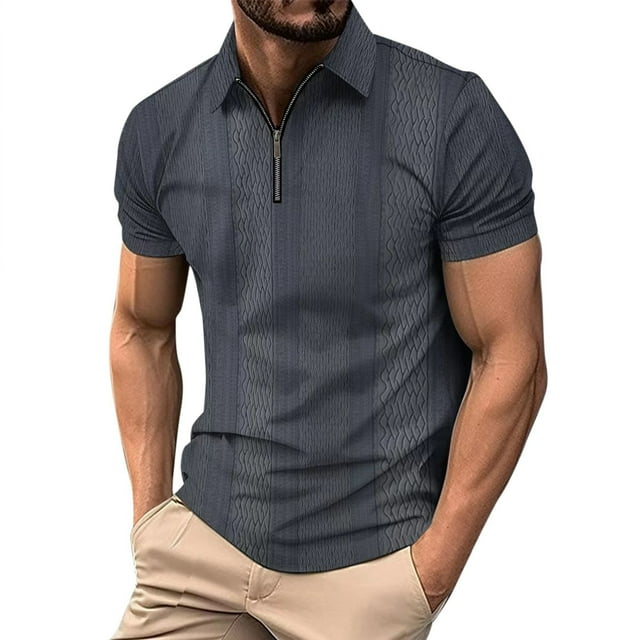 YDLCAFD Chemise Homme à Fermeture Éclair Col Rabattu Couleur Unie Manches Courtes Chemise de Sport
