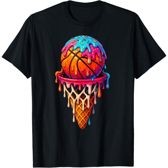 Basketball Ice Cream Drip for Boys Girls Youth Basketball T-Shirt- American fashion hot selling casual retro high quality 100% cotton T-shirt 1 piece