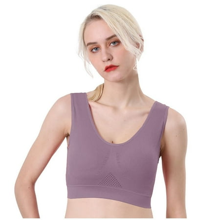 BYHONG Steel Ring Vertical Pattern Mesh Oversized Underwear for Women s Sports Yoga Fitness Sleep Bra Tank Top Style Gathered Underwear Bras for Women Light Purple XL