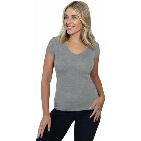 Womens V-Neck Short Sleeve Cotton T-Shirts, Solid Multi-Color Essential Casual Layering Shirts