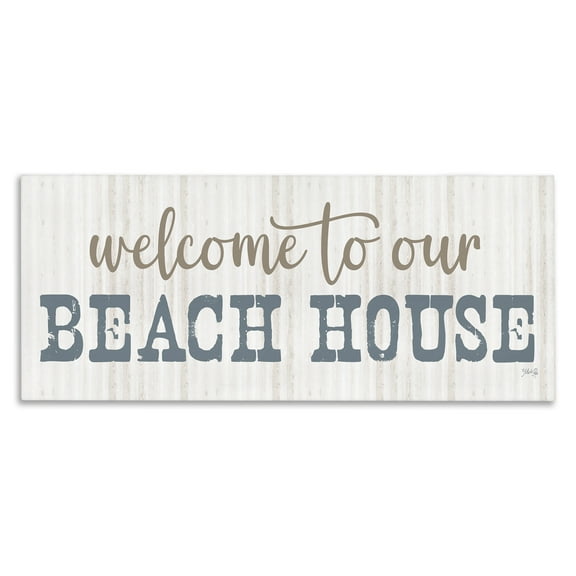 Stupell Industries Welcome Beach House Typography Painting Gallery Wrapped Canvas Art Print Wall Art, 24 x 10