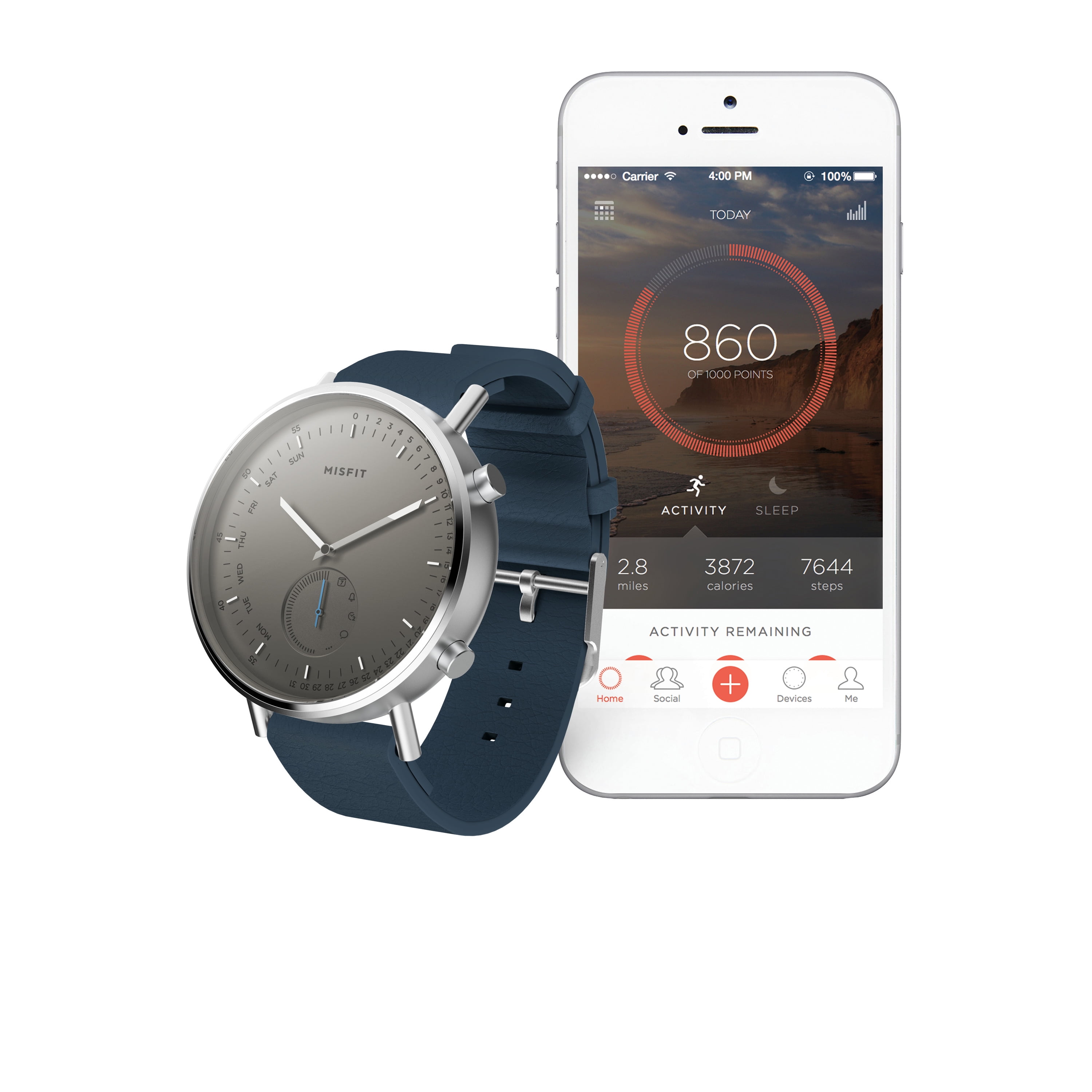 Misfit Men s Command Hybrid Smartwatch Stainless Steel with Indigo Silicone Strap