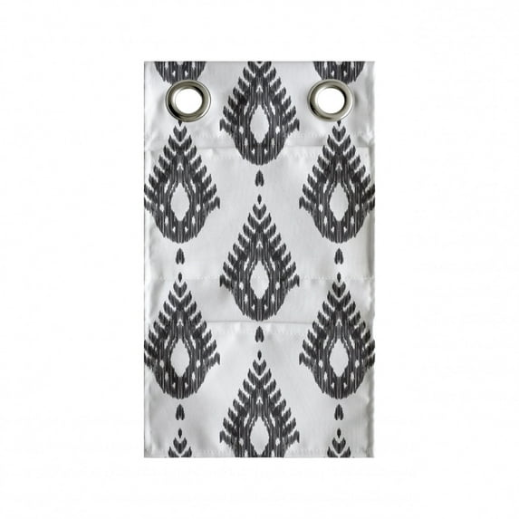 Boho Hanging Pocket Organizer, Ikat Inspired Drop Motif in Monochrome Design with Influences, Printed Polyester Storage Bag with Pockets, 9" x 27", Dark Taupe Grey White