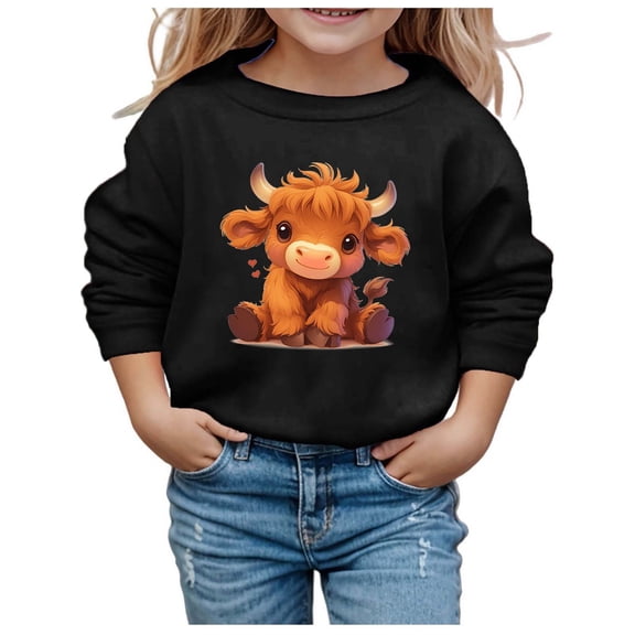 WOYY Toddler Girls Sweatshirt Cute Cow Print Crew Neck Long Sleeve Pullover for Kids