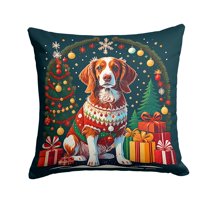 Brittany Spaniel Christmas Fabric Decorative Pillow 14 in x 14 in