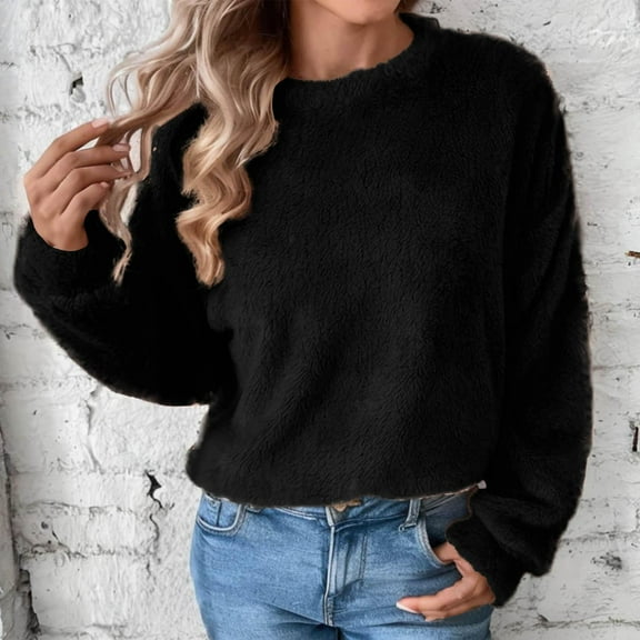 Tdoqot Womens Fleece Shirts- Soft Warm Casual Long Sleeve Long Sleeve Winter Tops Black Size S-2XL
