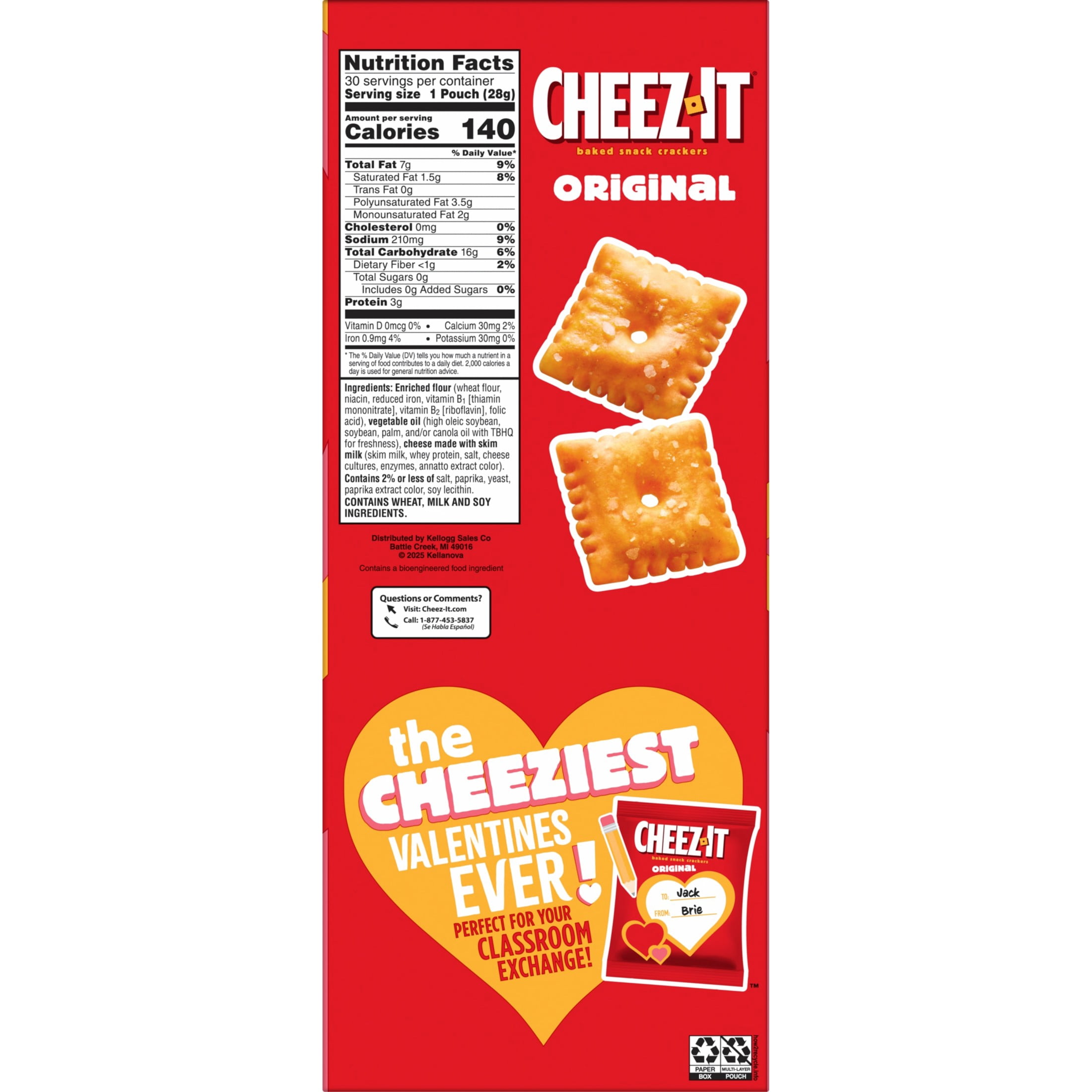 Cheez-It Original Baked Snack Crackers, Valentine's Day Snacks, 30 Count