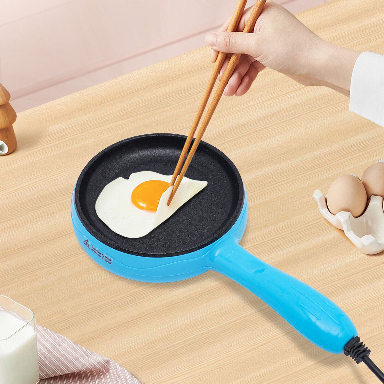 6inch Non-Stick Electric Skillet, Blue Mini Frying Pan, Cuisine Electric Skillet