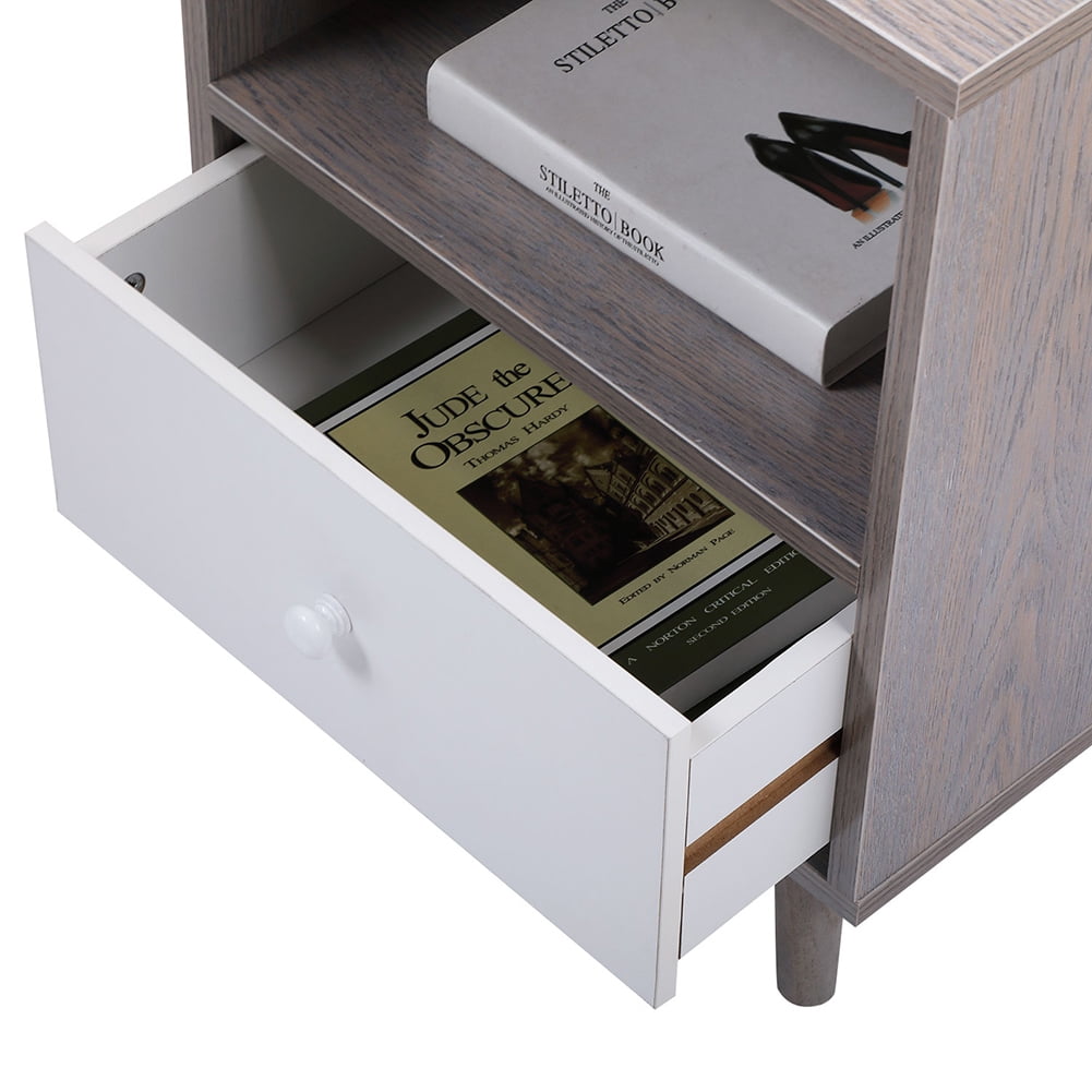 Kepooman 2 Pieces Nightstands for Bedroom, Farmhouse Accent Table for Living Room, Bedside End Table for Small Spaces with Sturdy Steel Frame, Gray