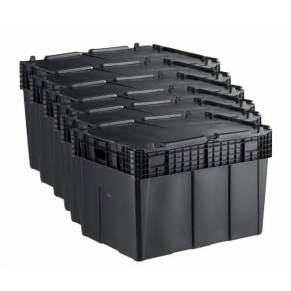 CP 30" x 22" x 20" Stackable Black Chafer Tote Storage Box with Attached Lid (6-Pack) - Durable Food Storage & Transport Solution