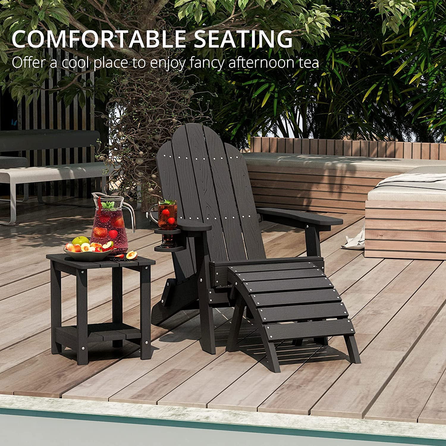 Dycanpo Folding Adirondack Chairs Set of 5,Fire Pit Patio Garden Chair with Cup Holder,Black