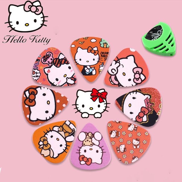 Sanrio-paleta de guitarra de Hello Kitty, 6 piezas, Kawaii, Kt Cat, bajo de dibujos animados, grosor, accesorios de plástico, púas de guitarra acústica