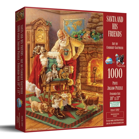 SunsOut Santa and His Friends 1000 Piece Jigsaw Puzzle for Adults - Finished Size: 20" x 27" by Artist: Corbert Gauthier